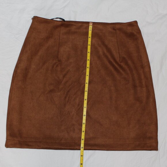 NWT - IDEALSANXUN High Waist Bodycon Pencil Mini Skirt - Tan Faux Suede - Small - Picture 12 of 15